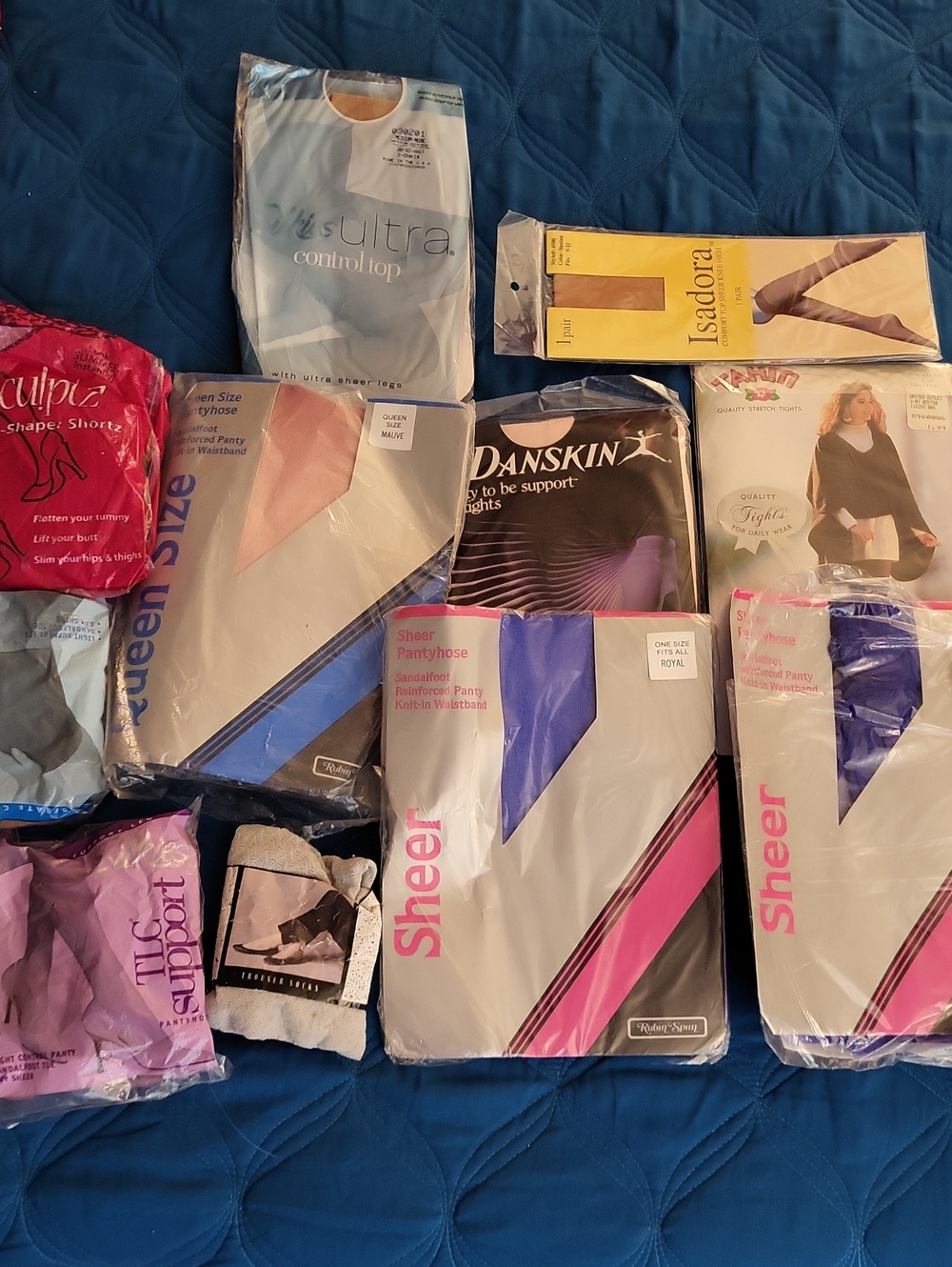 Mixed Packaged Hosiery Lot - Sheer Tights in Pink, Blue, Black, Royal NEW MIX SZ
